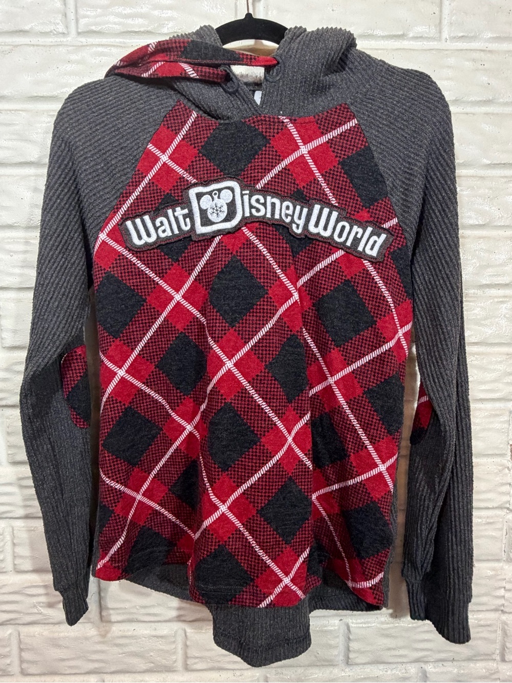 Disney Parks Walt Disney World Plaid Knit Hoodie Sweater Women’s M